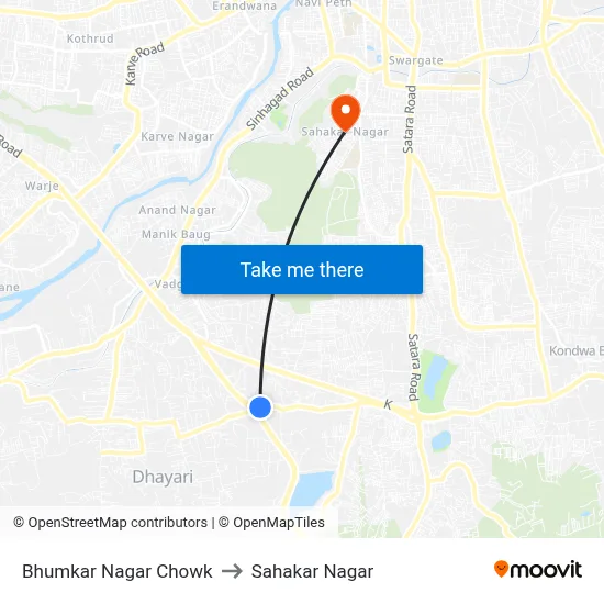 Bhumkar Nagar Chowk to Sahakar Nagar map