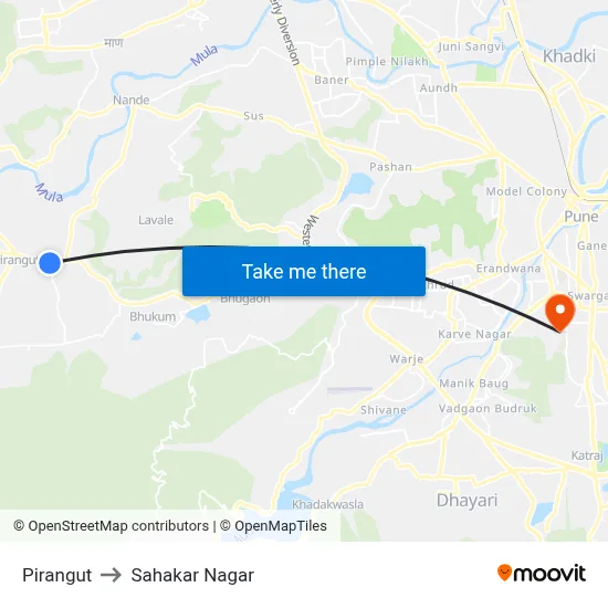 Pirangut to Sahakar Nagar map