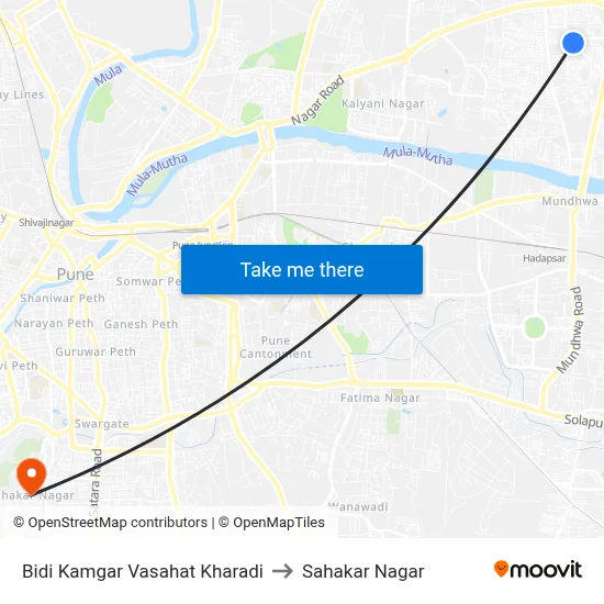 Bidi Kamgar Vasahat Kharadi to Sahakar Nagar map
