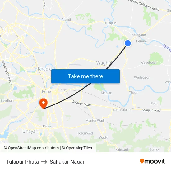Tulapur Phata to Sahakar Nagar map