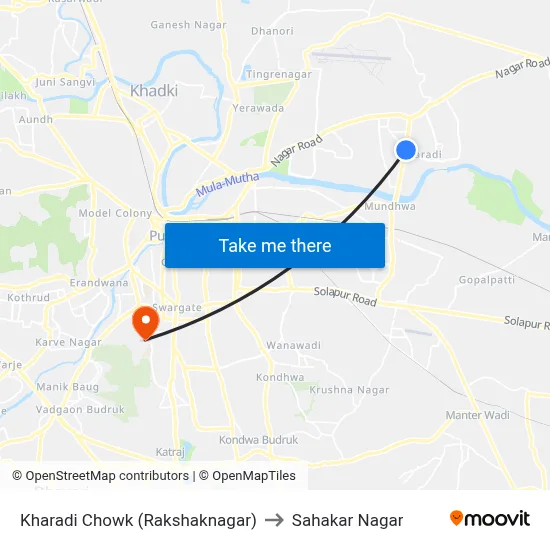 Kharadi Chowk (Rakshaknagar) to Sahakar Nagar map