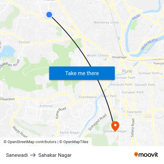 Sanewadi to Sahakar Nagar map