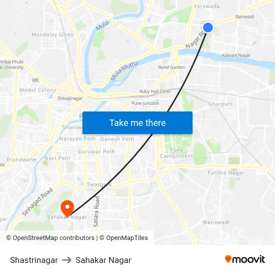 Shastrinagar to Sahakar Nagar map