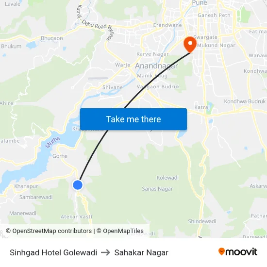 Sinhgad Hotel Golewadi to Sahakar Nagar map