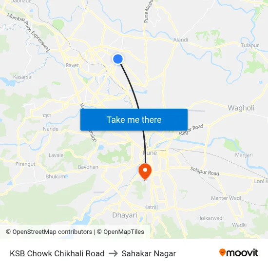KSB Chowk Chikhali Road to Sahakar Nagar map