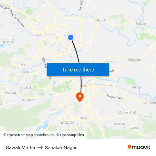 Gawali Matha to Sahakar Nagar map