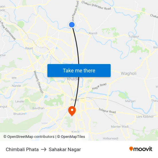Chimbali Phata to Sahakar Nagar map