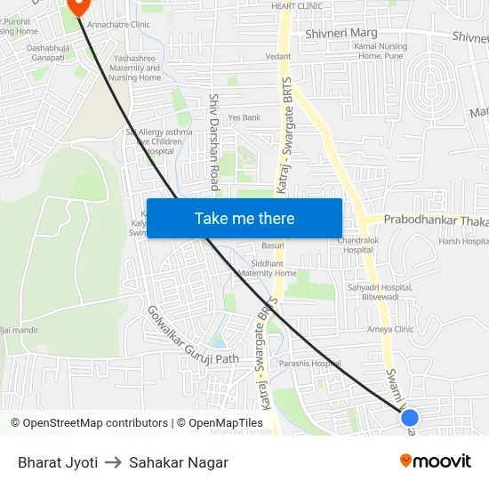 Bharat Jyoti to Sahakar Nagar map