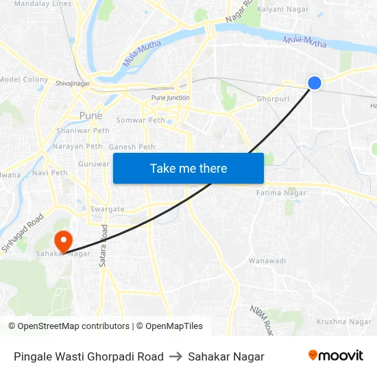 Pingale Wasti Ghorpadi Road to Sahakar Nagar map