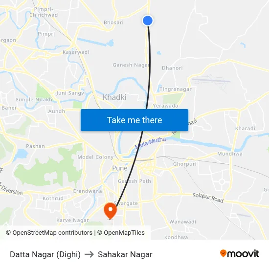 Datta Nagar (Dighi) to Sahakar Nagar map