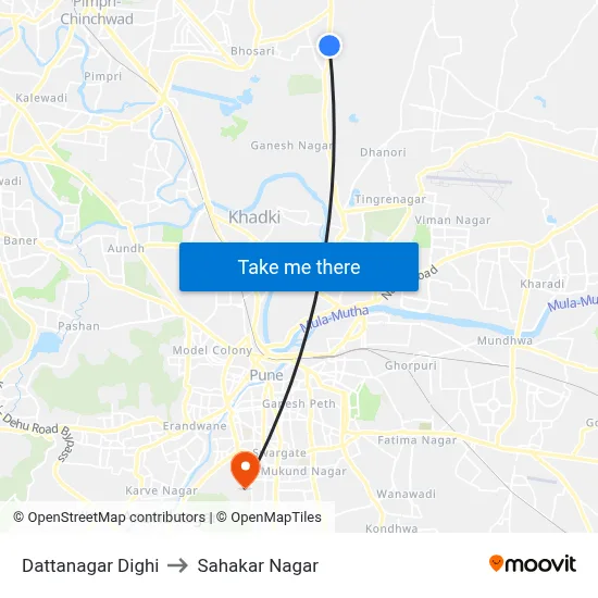Dattanagar Dighi to Sahakar Nagar map