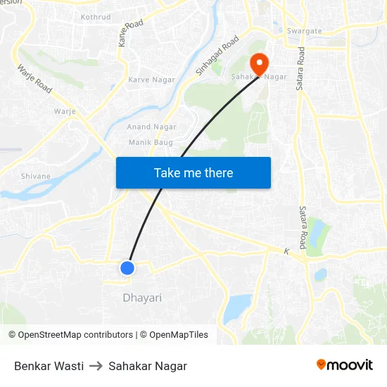 Benkar Wasti to Sahakar Nagar map