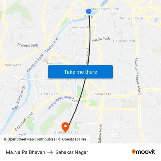 Ma.Na.Pa Bhavan to Sahakar Nagar map