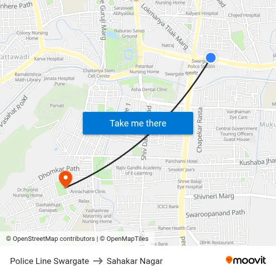 Police Line Swargate to Sahakar Nagar map
