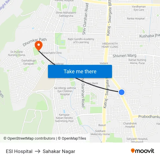 ESI Hospital to Sahakar Nagar map