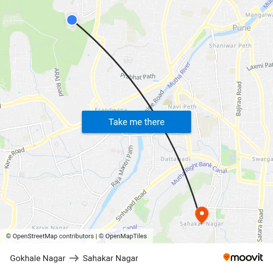 Gokhale Nagar to Sahakar Nagar map