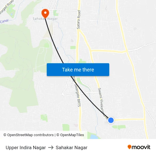 Upper Indira Nagar to Sahakar Nagar map