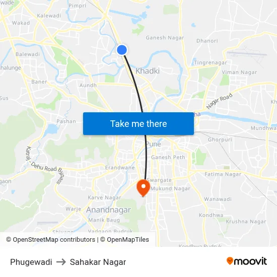 Phugewadi to Sahakar Nagar map