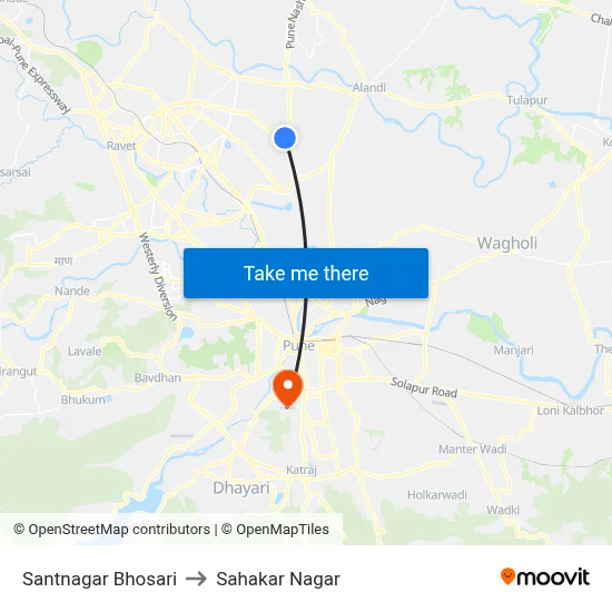 Santnagar Bhosari to Sahakar Nagar map