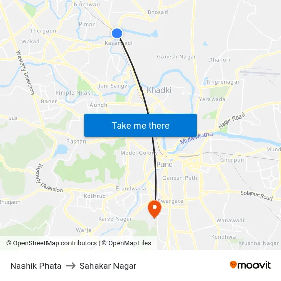 Nashik Phata to Sahakar Nagar map