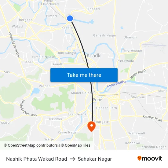 Nashik Phata Wakad Road to Sahakar Nagar map