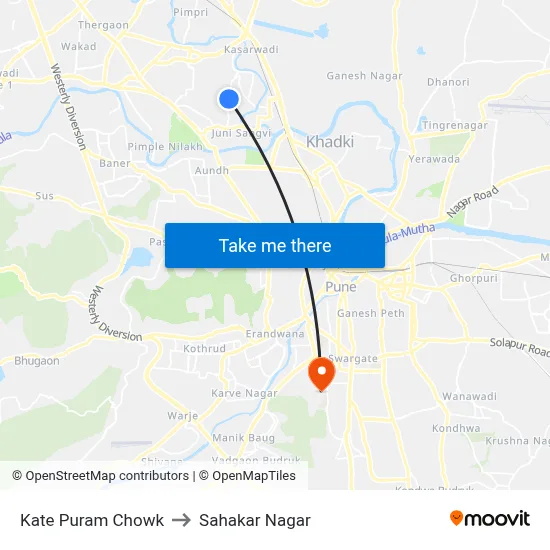 Kate Puram Chowk to Sahakar Nagar map