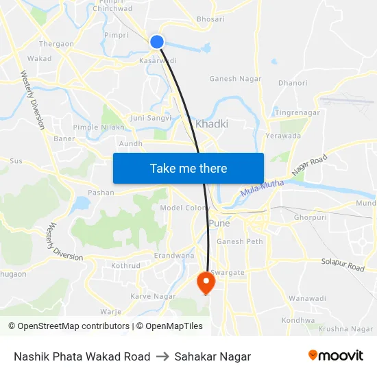 Nashik Phata Wakad Road to Sahakar Nagar map