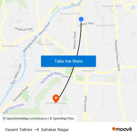 Vasant Talkies to Sahakar Nagar map