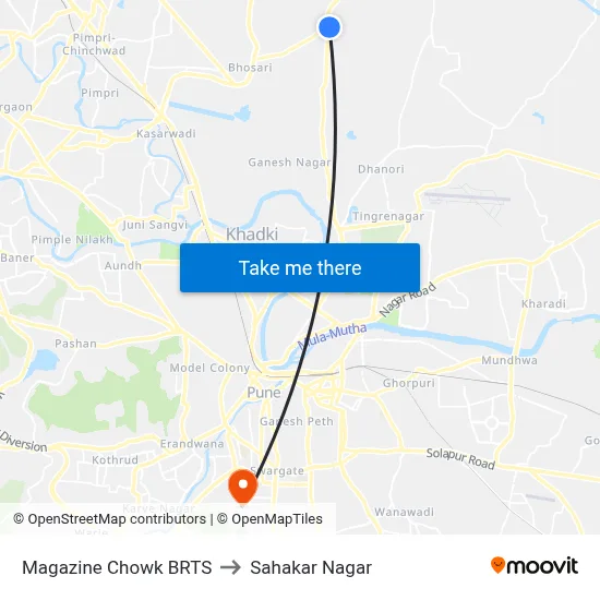 Magazine Chowk BRTS to Sahakar Nagar map