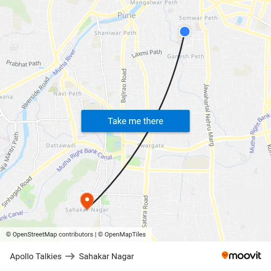 Apollo Talkies to Sahakar Nagar map