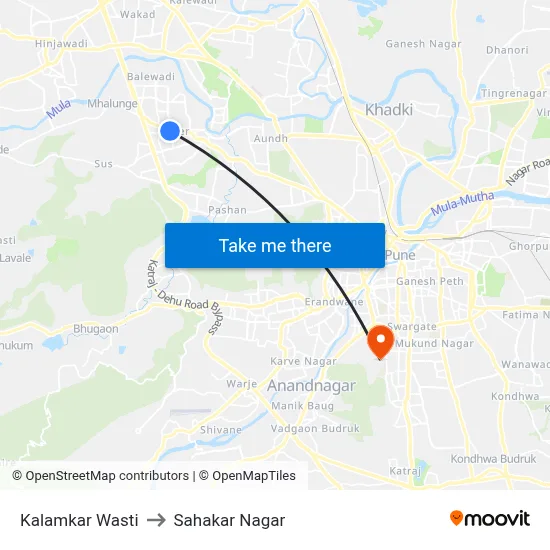 Kalamkar Wasti to Sahakar Nagar map