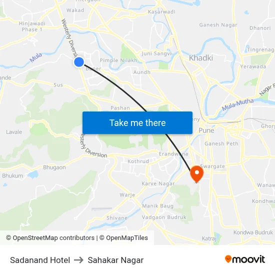 Sadanand Hotel to Sahakar Nagar map