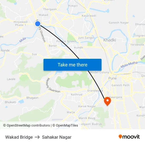 Wakad Bridge to Sahakar Nagar map