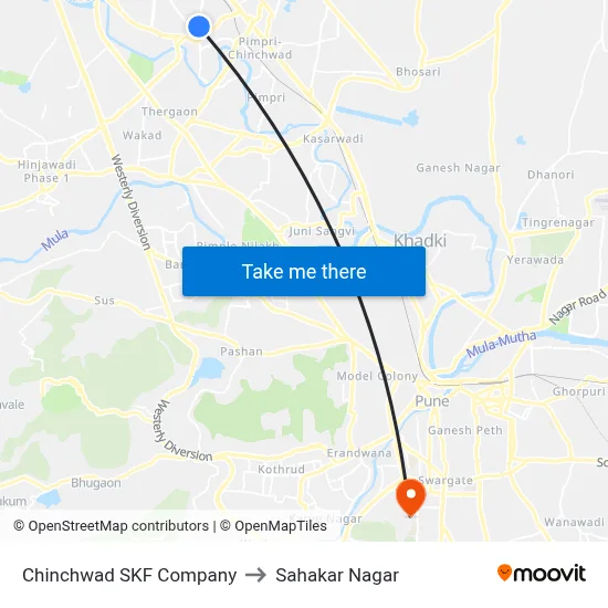 Chinchwad SKF Company to Sahakar Nagar map