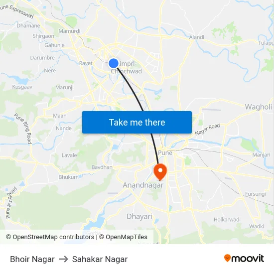 Bhoir Nagar to Sahakar Nagar map