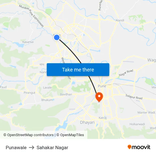 Punawale to Sahakar Nagar map