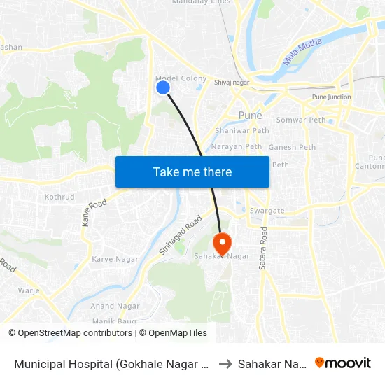Municipal Hospital (Gokhale Nagar Road) to Sahakar Nagar map