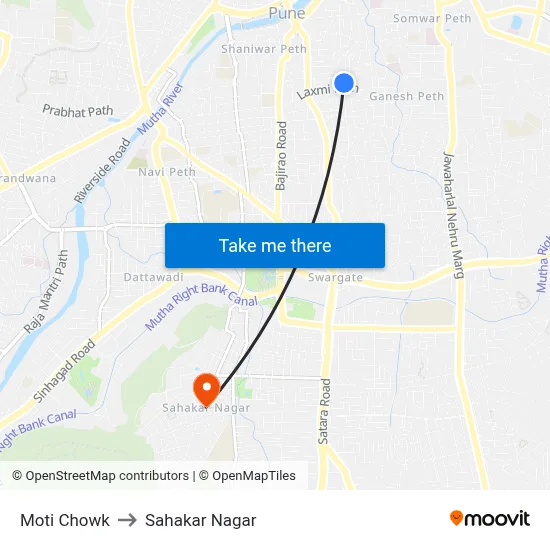 Moti Chowk to Sahakar Nagar map