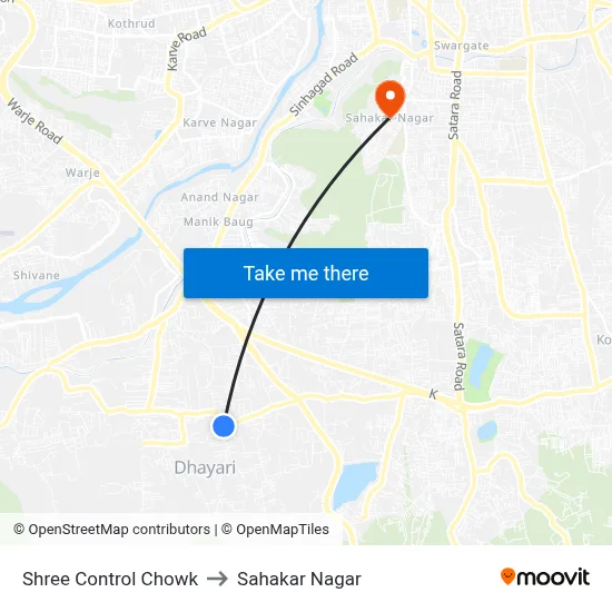 Shree Control Chowk to Sahakar Nagar map