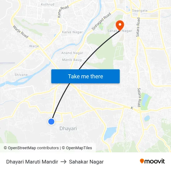 Dhayari Maruti Mandir to Sahakar Nagar map