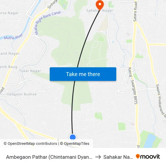 Ambegaon Pathar (Chintamani Dyanpeeth) to Sahakar Nagar map