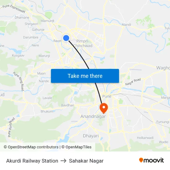 Akurdi Railway Station to Sahakar Nagar map