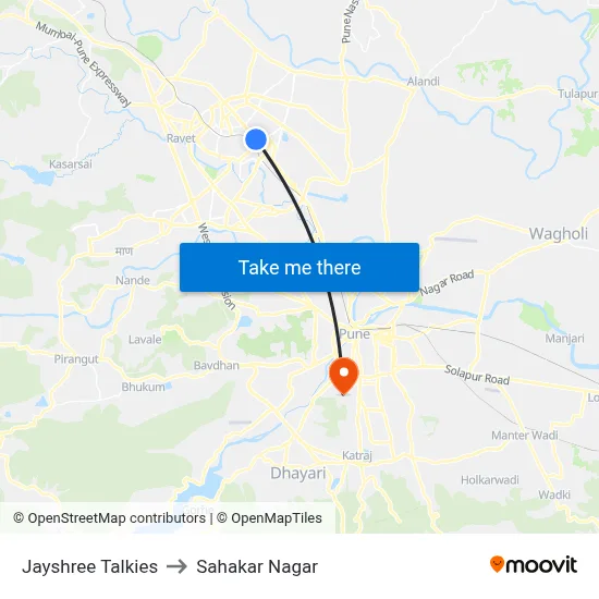 Jayshree Talkies to Sahakar Nagar map