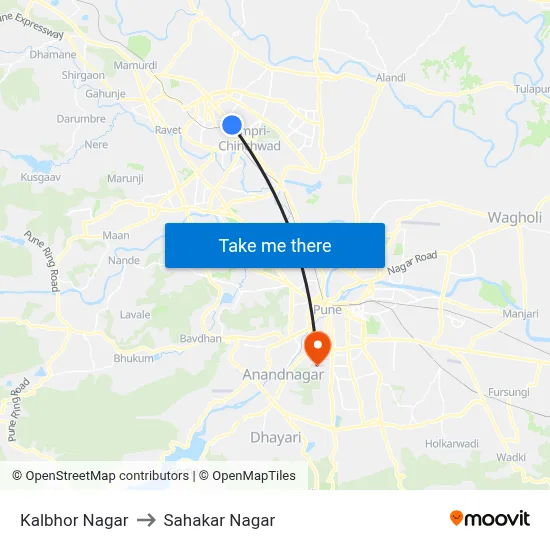 Kalbhor Nagar to Sahakar Nagar map