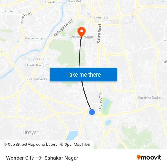 Wonder City to Sahakar Nagar map