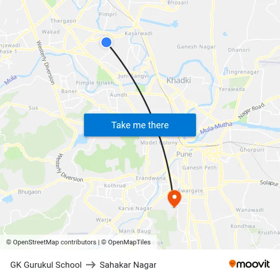 GK Gurukul School to Sahakar Nagar map