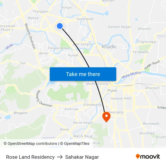 Rose Land Residency to Sahakar Nagar map