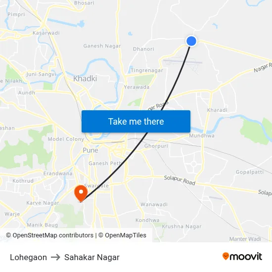 Lohegaon to Sahakar Nagar map
