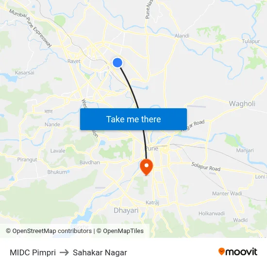 MIDC Pimpri to Sahakar Nagar map