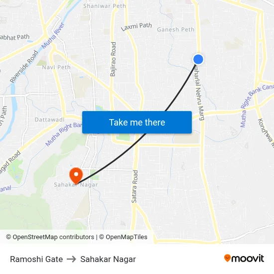 Ramoshi Gate to Sahakar Nagar map